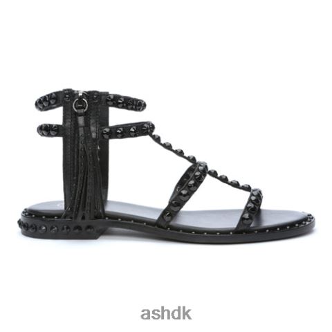 power bis tonal flad sandal med kvaster med nitter sort Kvinder 2R26T67 ASH sandaler