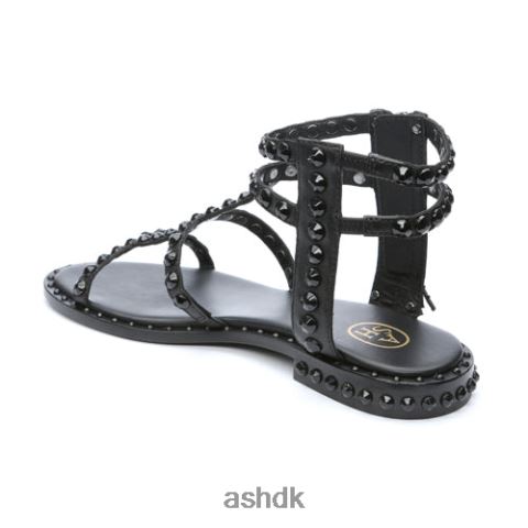 power bis tonal flad sandal med kvaster med nitter sort Kvinder 2R26T67 ASH sandaler